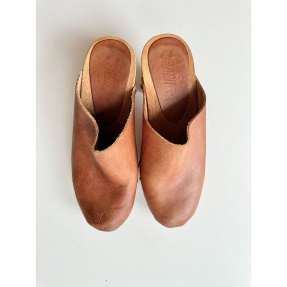 BOSABO Brown Leather Studded Wood Platform Heeled Clogs, Size 37 - Picture 2 of 15